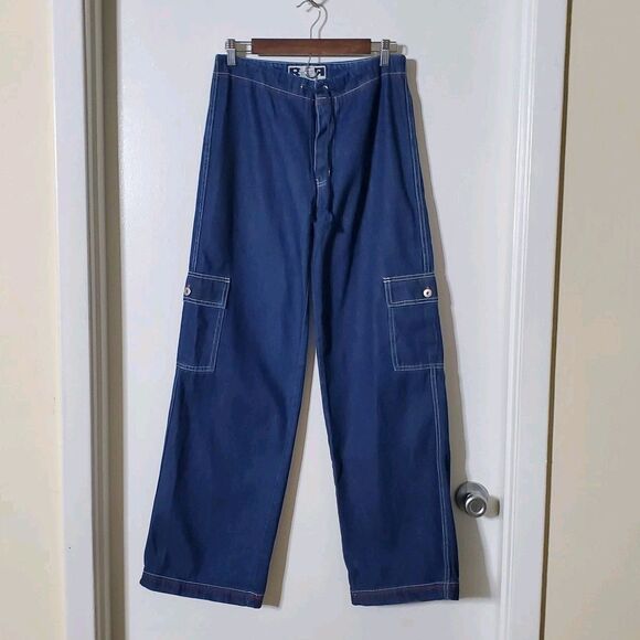 Rave 4 Real Denim - Vintage Rave 4 Real Cargo Jeans Size 7 Blue Y2K Baggy Utility Drawstring Womens